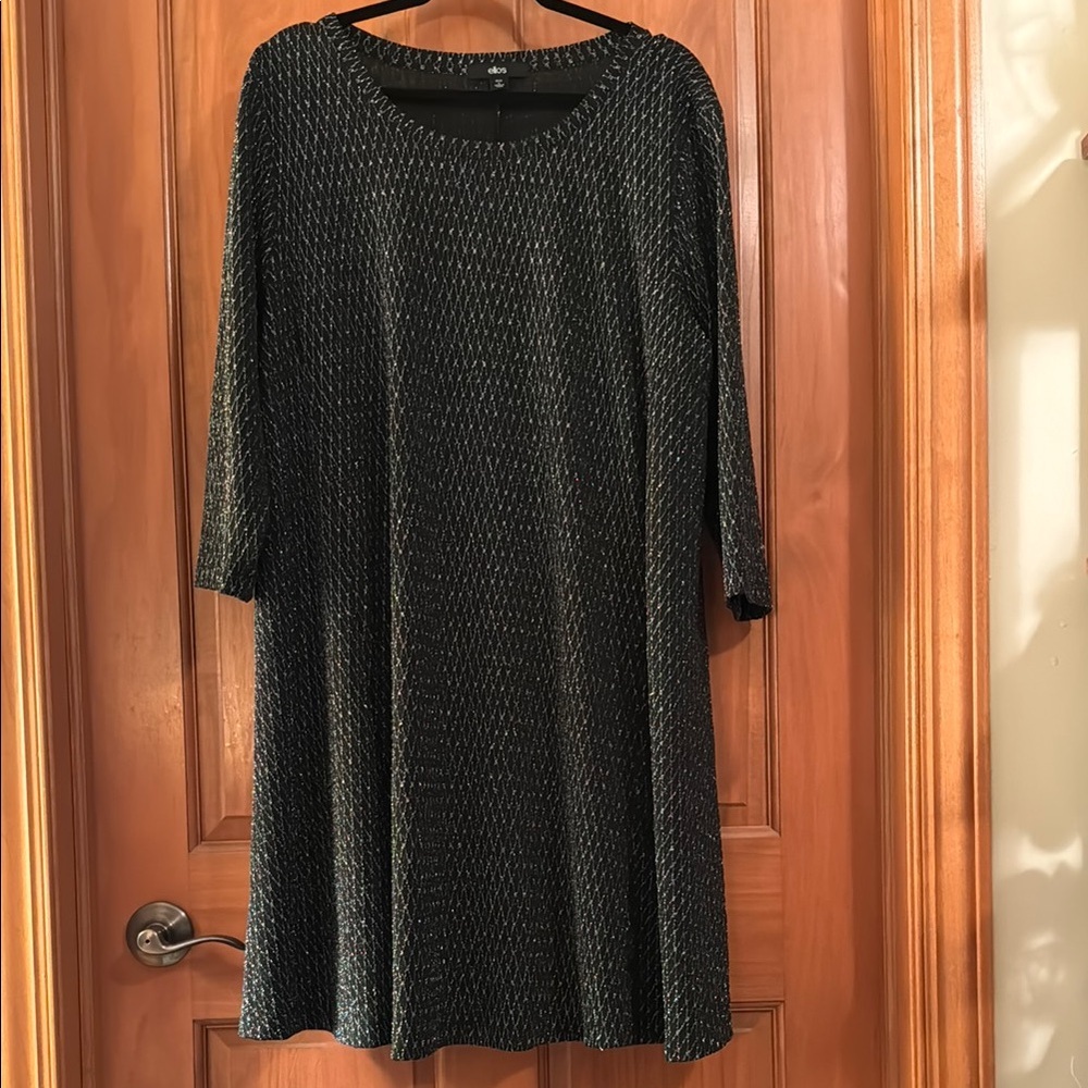 ellos Black and Gold A-line Knee-length Dress